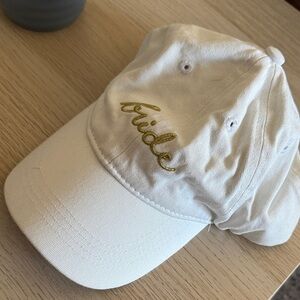 Bride Embroidered Baseball Cap in White with Gold Script